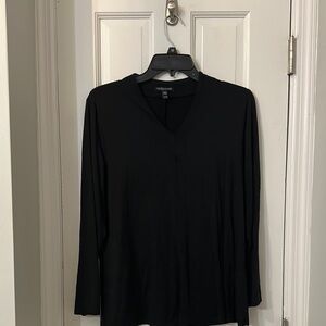 Eileen Fisher Classic Black V-Neck Top Tencel PM excellent